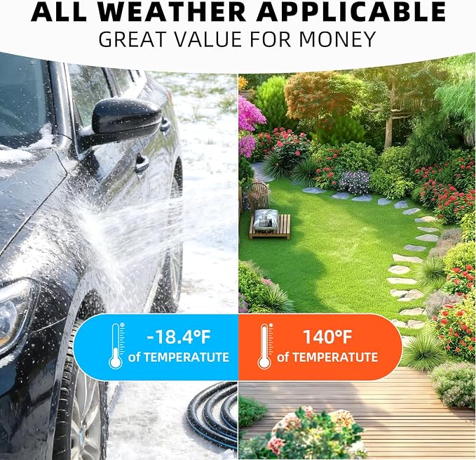 Besiter Heavy Duty Garden Hose 50FT: Water Hose With 10-Pattern Spray Nozzle - Durable Hose with Brass Connect Fittings 5/8" - High Pressure Hose for Outside Gardening Car Washing Watering