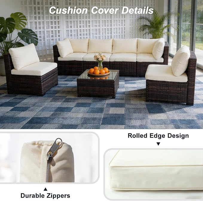 14 Piece Outdoor Cushion Covers Replacement, Waterproof Patio Couch Cushion Covers, Outdoor Furniture Sofa Covers with Zippers, Cover Only