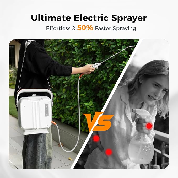 Diivoo 1.35 Gallon/5L Battery Powered Sprayer, 7.4V 2000mAh*2 Electric Weed Sprayer with 2 Adjustable Nozzles, Retractable Wand for Lawn, Garden, Yard