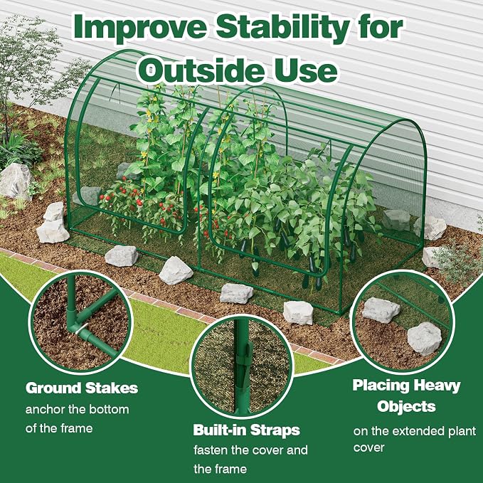98x49x49in Garden Plant Netting Mesh Cover for Raised Bed, Crop Cage with Roll-up Zipper Door, Plant Protectors from Animals, Large Tunnel Gardening Net for Vegetables Fruits Tomato, Green