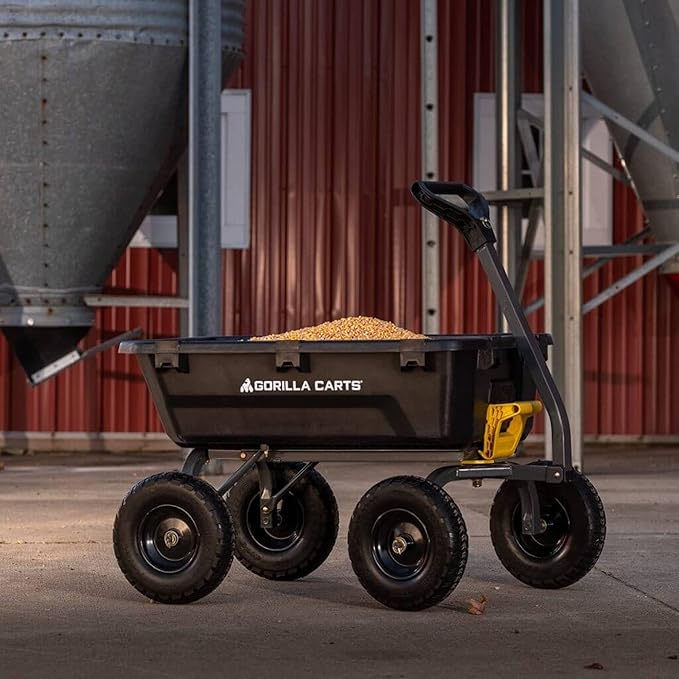 Gorilla Carts 7GCG-NF Heavy-Duty Poly Dump Garden Cart with No-Flat Tires, 7 Cubic Feet, 1200-Pound Capacity, Black, Amazon Exclusive