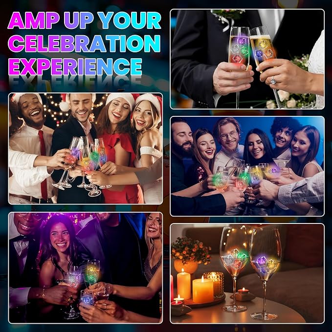 Light Up Ice Cubes, 18 Pack Multi Color Led Ice Cubes for Drinks IP67 Waterproof Reusable Glowing Flashing Changing Lights Water Activated Drink Lights for Cocktails Christmas Party Bar Wedding