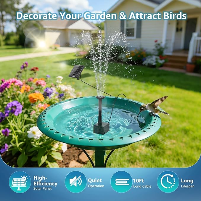 Solar Bird Bath Fountain Pump, 8.5W Outdoor Solar Water Fountain Pump for Bird Bath with 7+ Spray Modes & 5ft Tubing, DIY Solar Powered Water Pump for Garden, Ponds, Pool and Fish Tank