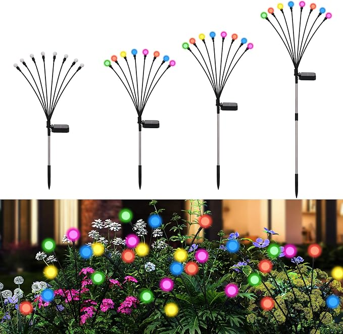Solar Firefly Lights Outdoor Waterproof,8 Mode RGB Color Changing Firefly Swaying Solar Lights Stakes for Outside Christmas Holiday Yard Patio Plant Landscape Garden Decor 4 Pack(Multicolor)
