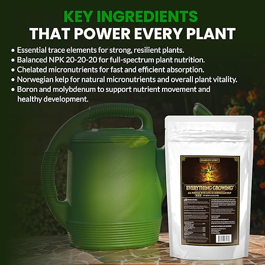 Humboldts Secret Everything Growing 20-20-20 Fertilizer | All Purpose Water Soluble Plant Food | Balanced NPK with Norwegian Kelp | for Lawns Gardens, Vegetables, Flowers & Indoor Plants | 5 lb