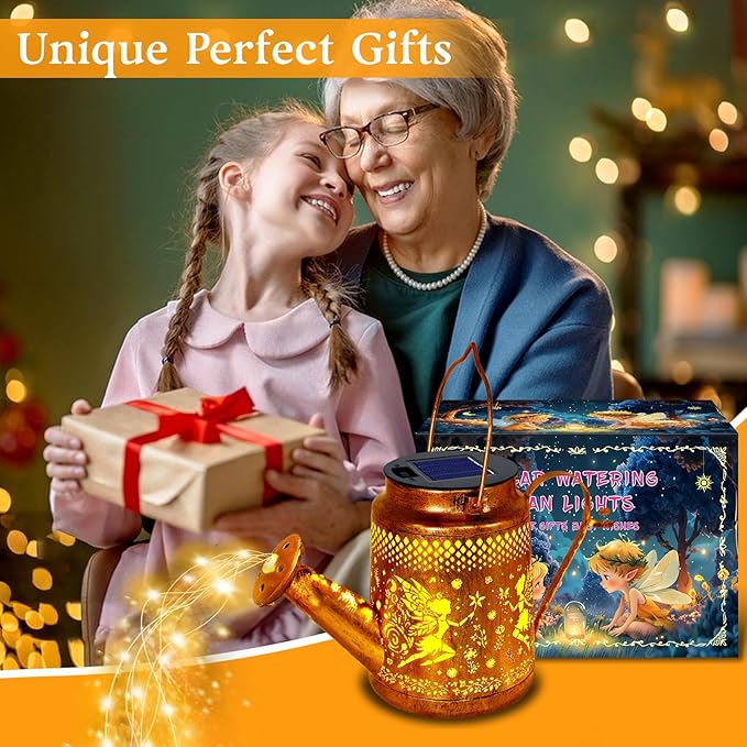 Solar Lanterns Outdoor Waterproof, Gifts for Mom Grandma Women Wife Daughter Mother's Day, Fairy Watering Can Garden Decor with Shepherd Hook, Hanging Solar Lights Yard Art Outside Patio Path Decor
