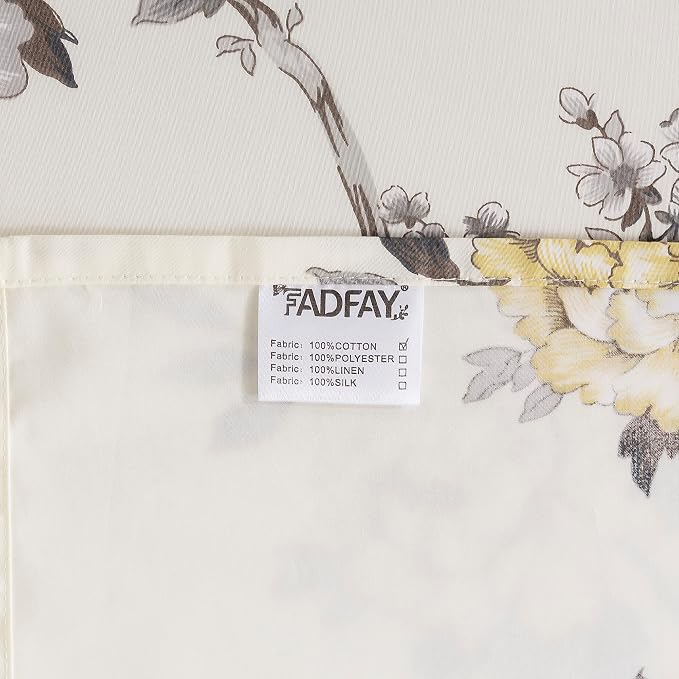 FADFAY Floral Sheets Set Queen Vintage Rose Floral Bedding Shabby Grey and Yellow Peony Sheets Farmhouse Bedding 800 Thread Count 100% Egyptian Cotton Soft Deep Pocket Fitted Sheet 4Pcs, Queen Size