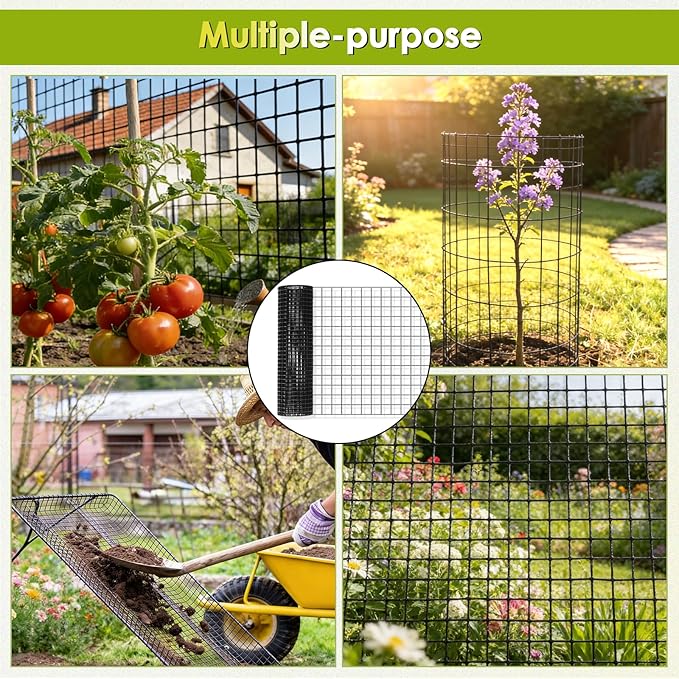 Gbekery Black Hardware Cloth 1/2inch 48in x 100ft 19 Gauge, PVC Coated Galvanized Steel Chicken Wire Fence Roll Garden Plant Welded Metal Wire Fencing Roll, Rabbit Cages Snake Fence, Black