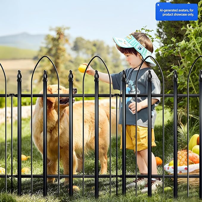 Thealyn Garden Fence 24" W x 24" H (10 Panels, Total 20 ft), Metal Fence Decorative Border Fence, Rustproof Landscape Fencing for Dog, Flower Bed, Yard, Patio, Animal Barrier