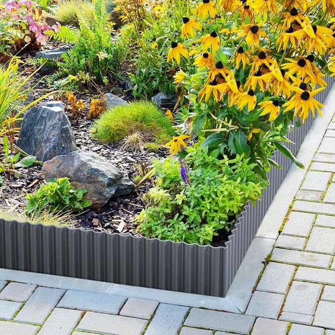 LAVEVE Corrugated Metal Garden Edging 6" x 40Ft, Landscape Edging Border for Lawn, Flower Bed, Garden Fence, Paver Edging (Dark Gray)