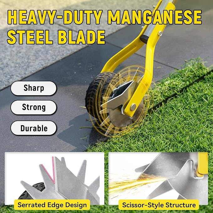 Manual Edger Lawn Tool, 75 Inch Hand Edger for Lawn with Extra-Wide Wheel, Grass Edge Trimmer with Adjustable Handle, Ideal Wheel Rotary Edging Tool for Sidewalk, Driveways and Landscaping