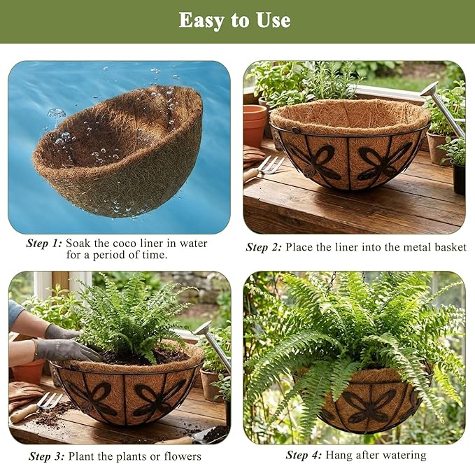 2 Pack Hanging Baskets for Plants Outdoor 14 Inch Butterfly Metal Hanging Planters with Coco Coir Liner, Round Hanging Flower Basket for Home Garden Patio Balcony Porch