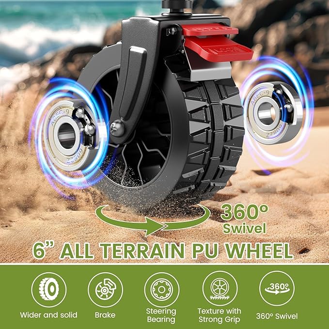 Blomoba Collapsible Wagon Cart, 150L Heavy Duty Foldable Beach Wagon with Wider Wheels & Auto-Rebound Handle, Utility Grocery Shopping Cart for Garden, Shopping, Camping, Sports, Black