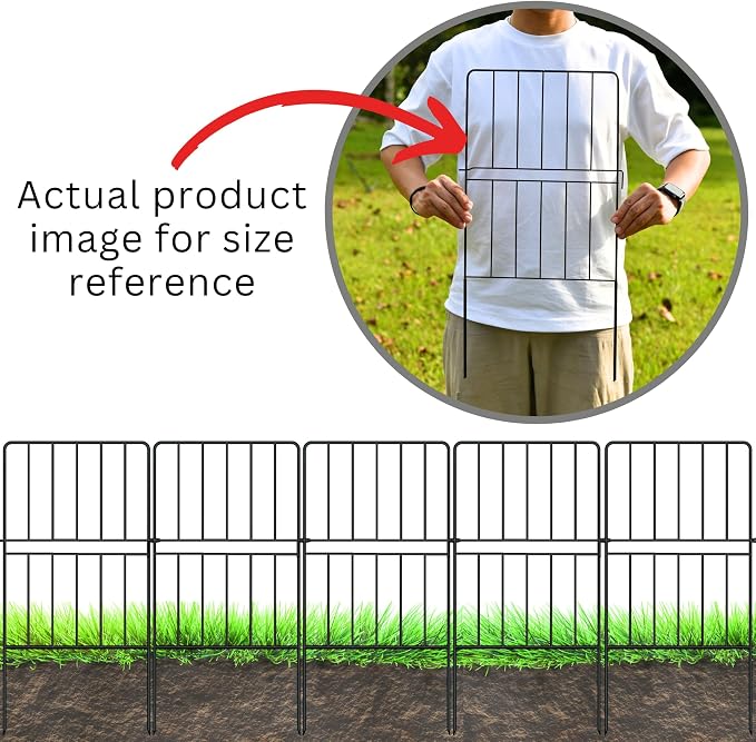 ShopLaLa Decorative Garden Fence (10 Panels) 12in(L) x 24in(H) Rustproof Black Metal Animal Barrier for Dog, Classic Wire Fencing Flower Bed Edging for Yard Landscape Patio Outdoor Border Panels Decor