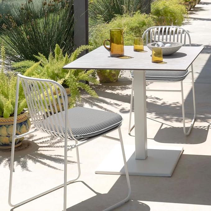 DYTXIII Set of 2 Outdoor Chair Cushions with Ties,Water Repellent Patio Chair Pads 17"x 16" for Outdoor Furniture,Round Corner Seat Cushions for Garden Yard Kitchen Stripe Gray
