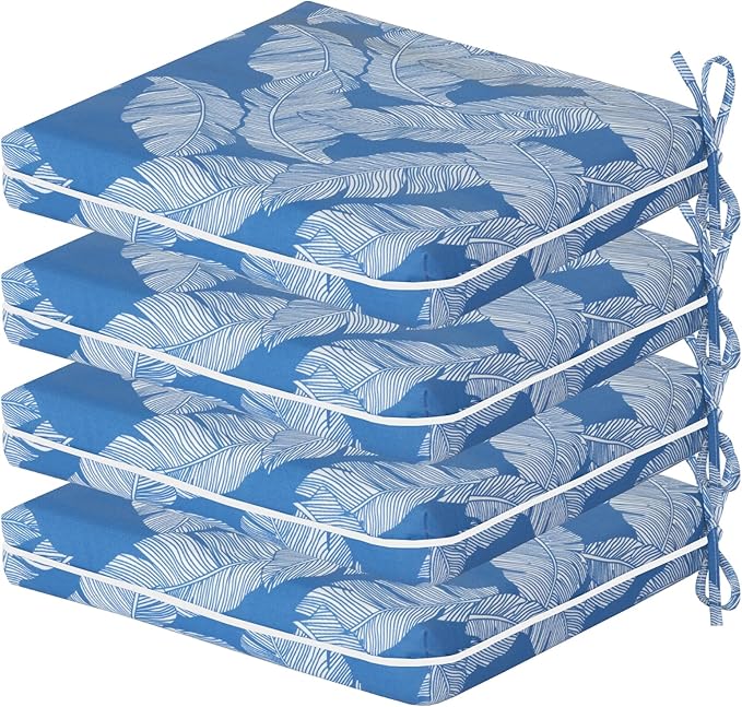 COZYVIDA Outdoor Chair Cushions Set of 4, 20"x20" Square Seat Pads with Tie Straps and YKK Zippers, 30D High-Density Foam, Water-Resistant Fabric,UV-Resistant 1000+ Hrs