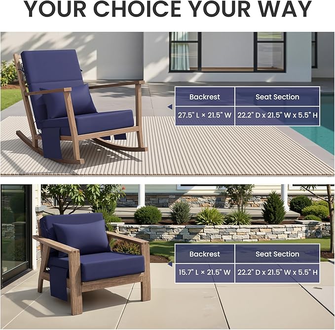 Crestlive Products Foldable Outdoor Chaise Lounge Cushions with Head Pillow and Side Pockets,Water Repellent & Fade Resistant Lounge Chair Cushion, 72''L x 21''W, Navy