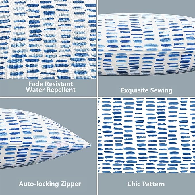LVTXIII 2 Pack Outdoor Throw Pillow Covers for Patio Furniture, 16x16 Inch Square Pillow Case, Water-Repellent Cushion Covers for Garden, Porch, Sofa, A Pebble Blue