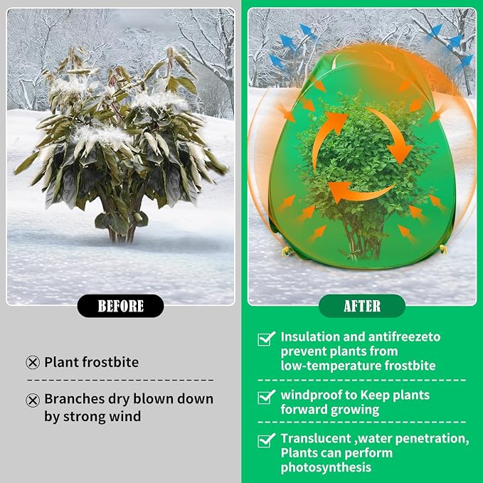 4 Pack Plant Covers Freeze Protection, 28x28x33" Winter Shrub Frost Covers for Outdoor Plants, Warm Plant Protectors Tent for Protecting Fruit Tree Potted Plants and Shrub from Freezing Animals Eating
