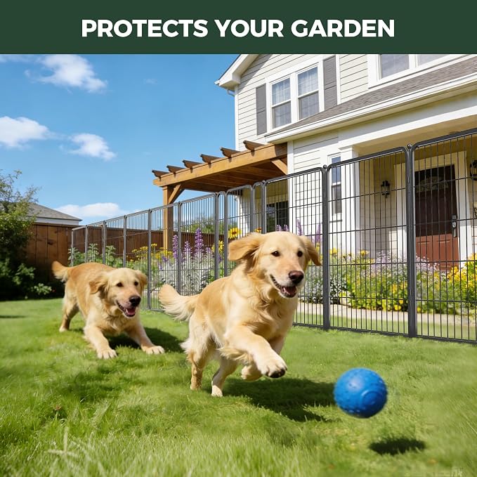 FXW Garden Fence Outdoor for the Yard – 40in(H) x 54.7ft(L) Heavy Duty Metal Animal Barrier for Dog, No Dig Decorative Dog Fence, 24 Panels, Silver