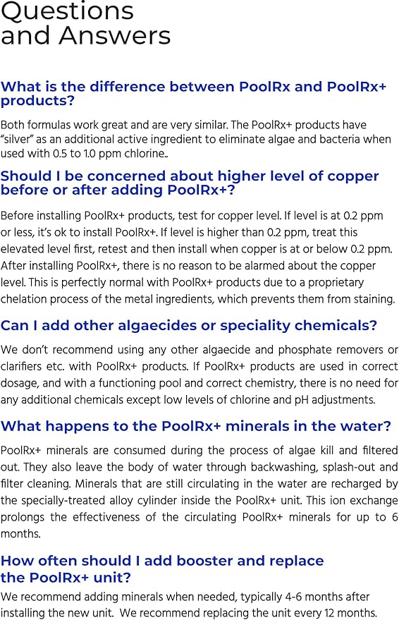 PoolRx+ Mineral Algaecide Unit, up to 6-Month Algae Control, for 5K-7.5K gallons, Orange & White, New Formula with Silver.