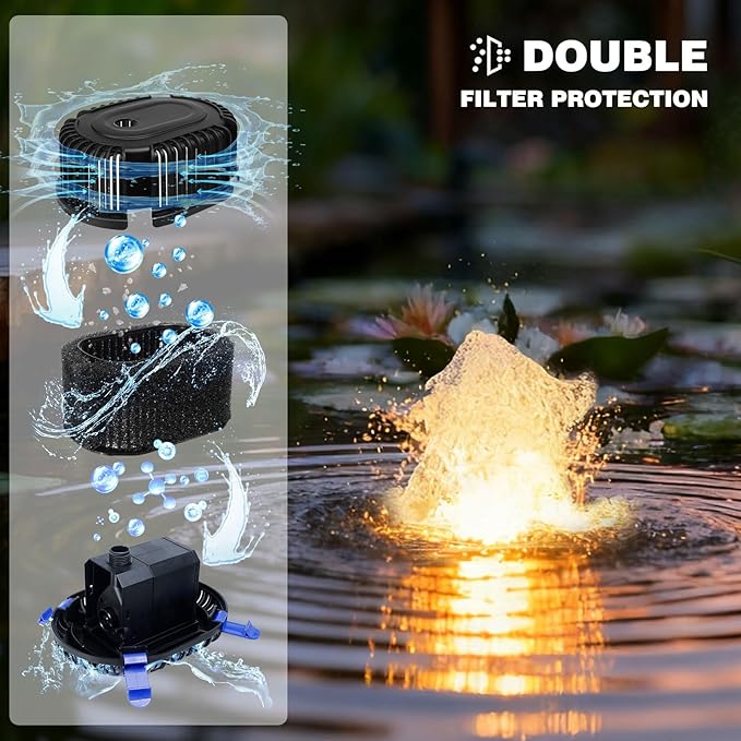 Pond Fountain Pump with LED Light for Outdoor Water Garden, 528GPH Submersible Pump Fountain Light Kits (Warm White) for Water Feature Koi Pond