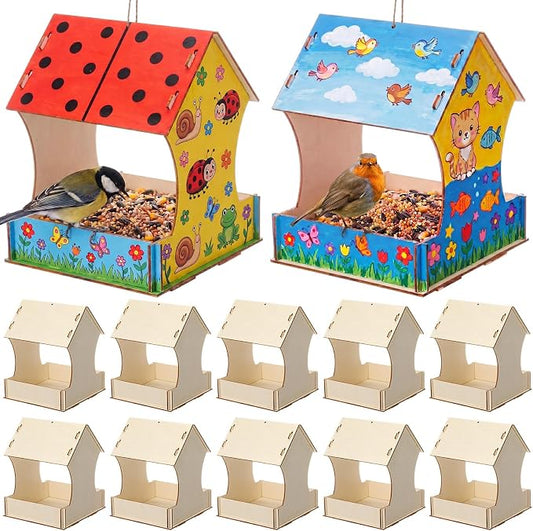 DoubleFill 12 Pack Wooden Bird Feeder Kits, DIY Bird House Kits, Build and Paint Craft for Adults, Unfinished Birdhouse Wood Craft for Educational Fun Art Outdoor Activities Gift