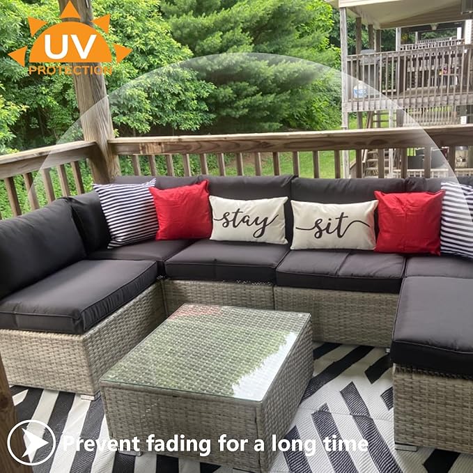 Outdoor Cushion Covers Replacement 14 Pcs Patio Cushion Covers fit for 7Pieces 6-Seater Wicker Rattan Sectional Couch Sofa Outdoor Cushion Slipcovers Set Seat and Back Cover Only, Black