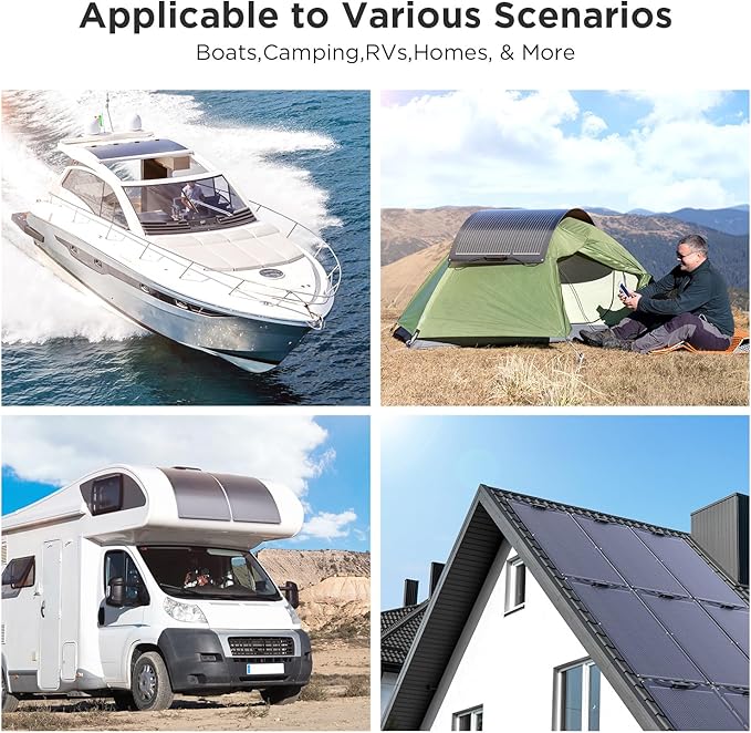 100W Ultra-Thin Flexible Solar Panel 12V, 11BB 23% High-Efficiency ETFE Monocrystalline Panel, 240°Bendable Design for Solar Generator, Power Station, RV, Marine, 5th Wheel, Trailer, Van, SUV