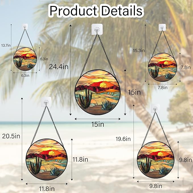DASTOLL Stained Glass Window Hanging, Desert Scenery Lake Suncatcher for Doors Window Home Tan Tree Sun Catchers Decoration Mother's Day Birthday Gifts for Women, Men, and Mom 6.3 in