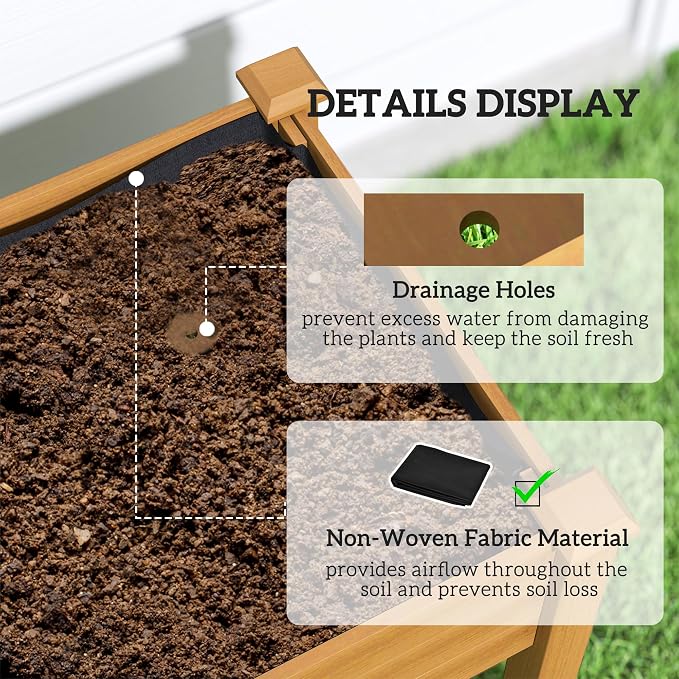 Outsunny Raised Garden Bed with PE Greenhouse Cover Outdoor Elevated Wood Planter Box for Herbs and Vegetables, Use for Patio, Backyard, Balcony, 48 x 22 x 46 inch, Sand