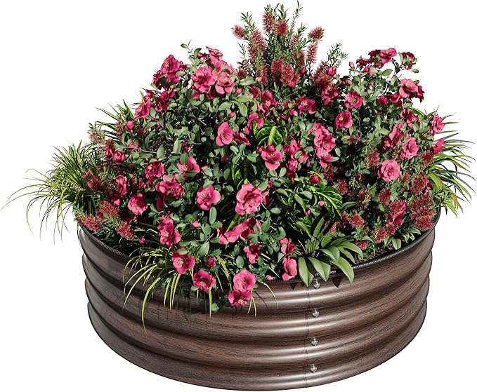2 x 1FT Round Galvanized Raised Garden Bed – Metal Planter Box Kit with Rust & Corrosion Protection, Safe Rubber Edge, Open Bottom Design – Easy Assembly for Vegetables, Flowers, Fruits