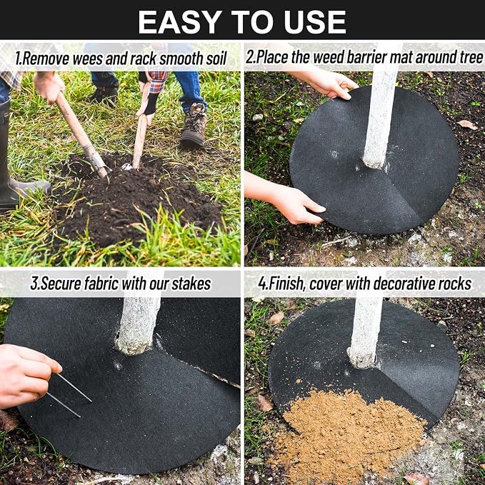8 Pack Non-Woven Tree Mulch Ring, 16.5 Inch Degradabl Tree Protector Mat Reusable Tree Weed Barrier Mat for Weed Control Root Protection