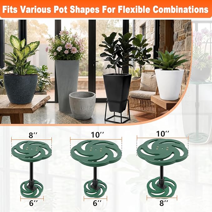 Axcoix Adjustable Height Plant Risers for Inside Pots, 7.5-12" Plastic Planter Inserts for Large Pots, Pot Fillers for Tall Square Round Taper Planters (6" 8" 10" Base or Top)