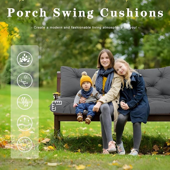 Replacement Cushions for Outdoor Furniture 48 Inch Waterproof Porch Swing Cushions 2 Seater with Backrest Extra 5" Thicken Durable Patio Long Bench Cushions(Dark Gray 48×40×5inch)