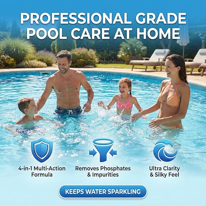 Weekly Pool Treatment, All in One Pool Treatment with Phosphate Remover, Pool Clarifier and Pool Waterline Cleaner, Saltwater Safe, 3 Liter 101.5 fl oz, BubbyShine