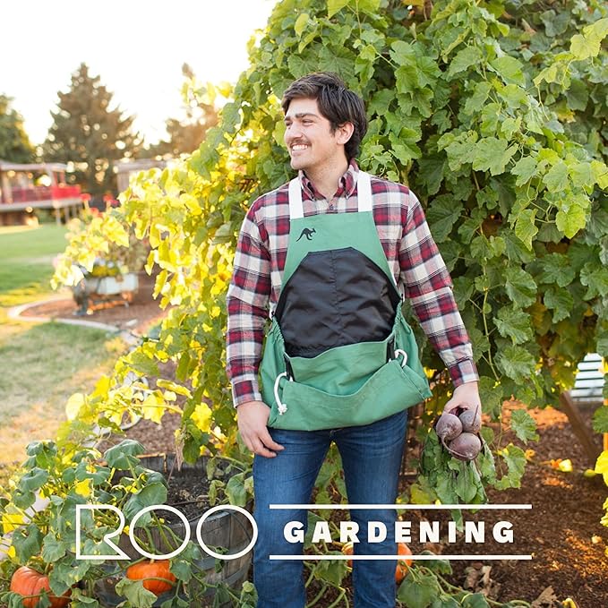 Roo Gardening Apron with Pockets for Women & Men - Canvas Garden Apron with Harvesting Pouch, Water-Resistant, Washable
