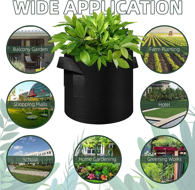 5/10/12/20/30 Pack 10 Gallon Grow Bags, Heavy Duty Thickened Nonwoven Fabric Pots with Handles, Plant Grow Bags for Vegetable/Flower/Plant/Fruits, Black