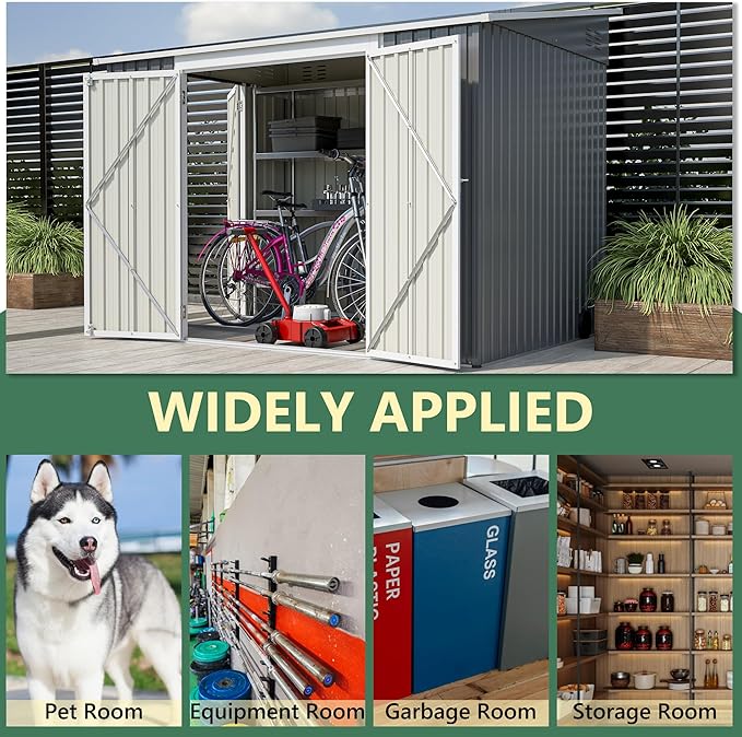 YOPTO 8x6 FT Lean to Outdoor Storage Shed W/Adjustable Lockable Double Side Doors,Metal Shed W/Floor Frame & 2 Air Vents,Garden Tool House W/Updated Frame Structure,for Backyard Patio Lawn,Gray
