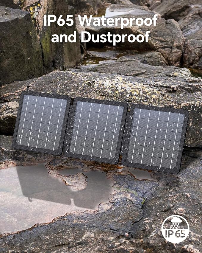 15W Small Portable Solar Panel Chargers (5V/3.0A USB-A/USB-C), IP65 Waterproof Foldable Solar Panel with Large Storage,Backpack Solar with 2 Carabiner for Camping,Hiking, Cell Phone,Tablet