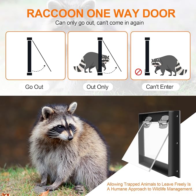 GROWLING Raccoon One Way Door – Large Size, Humane, Contactless Animal Excluder Trap – Raccoon One Way Eviction Door, Easy to Install & Weather-Resistant, Ideal for Squirrels, Skunks, Possums