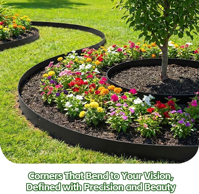 20FT Black Landscape Edging Galvanized Steel (6-Pack) 40" x 8" Flower Bed for Garden Borders with Gloves &Tools, Thickness 1.8mm Metal Edging for Garden Design, Yard, Tree Rings, Pathway