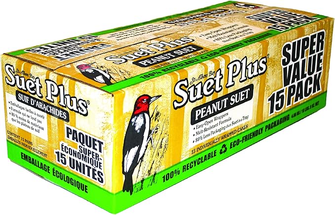 St. Albans Bay Suet Plus Bird Suet Variety Packs | 11 oz. Bird Suet Cakes | (Peanut, 15 Pack)