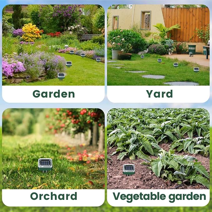 Mole Repellent Solar Powered, 8-Pack Ultrasonic Repeller Outdoor Yard and Garden, Get Rid of Moles Gopher Vole Groundhog Snake Chipmunk, Waterproof Sonic Spikes Mole Deterrent