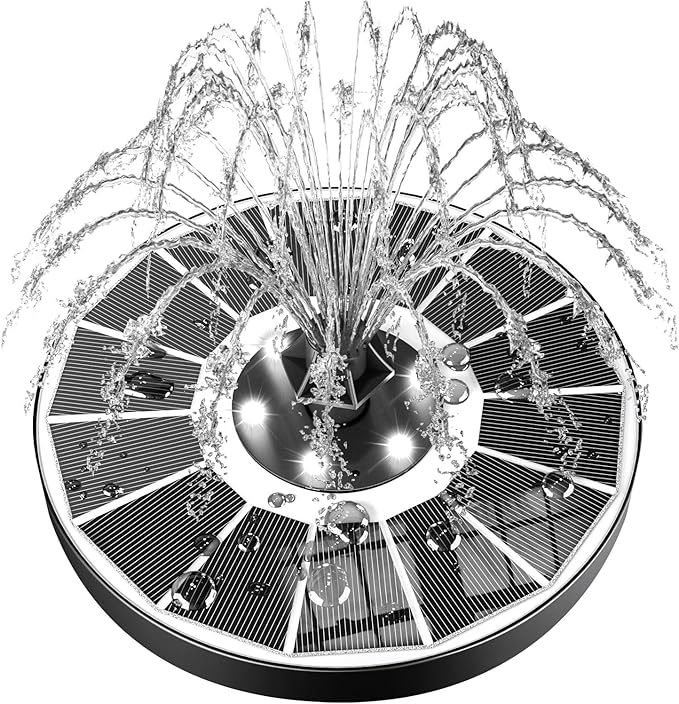 SZMP Solar Fountain Upgraded 100% Glass Panel, 3.5W Floating Solar Powered Water Pump Built-in 2000 Battery with 7 Nozzle & 4 Fixer, Solar Bird Bath Fountains for Garden, Pond, Outdoor