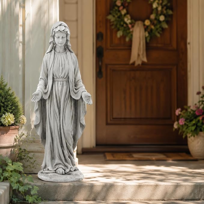 Virgin Mary Statue Outdoor, Large 30 Inch Religious Garden Statue, Blessed Mother Mary Statues Catholic, Durable Weather MGO Stone Sculptures Decor, Lawn Art for Home,Yard,Patio,Forch