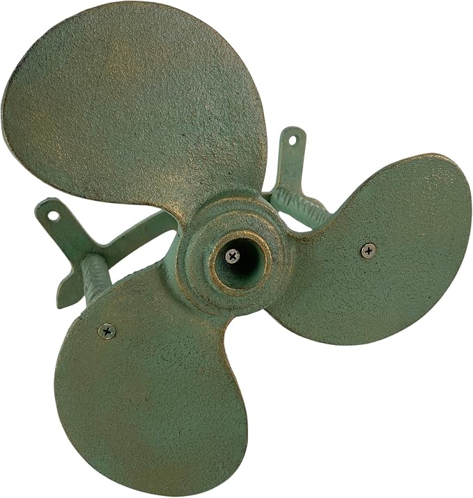 Zeckos Nautical Boat Propeller Garden Hose Holder – Cast Iron with Verdigris Finish, Wall-Mounted, 10.5" Diameter, 6" Depth, Holds 75 Feet of Hose, Decorative and Durable Outdoor Storage