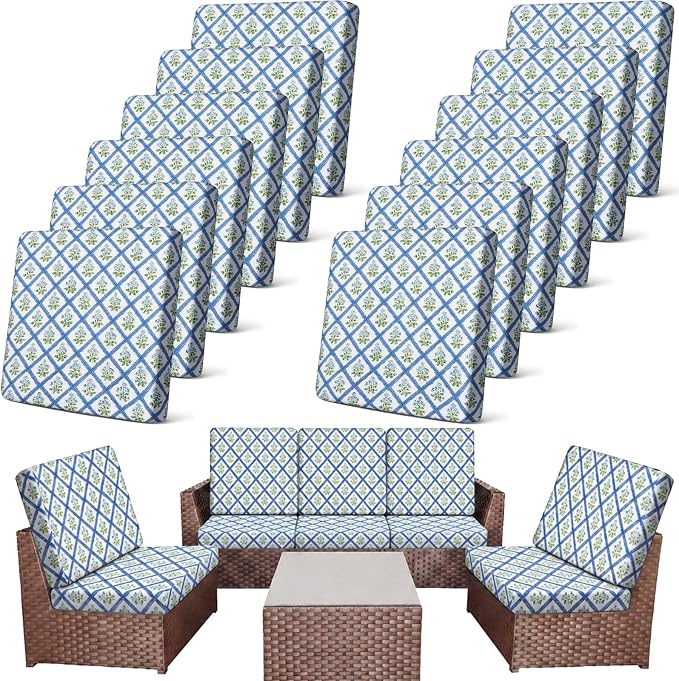 Newwiee 12 Pcs Patio Stretch Outdoor Cushion Covers Sofa Couch Cover Replacement Couch Slipcover Sofa Seat Chair Porch Patio Furniture Protector, Flexibility Washable(Pastel Series,Trellis Floral)