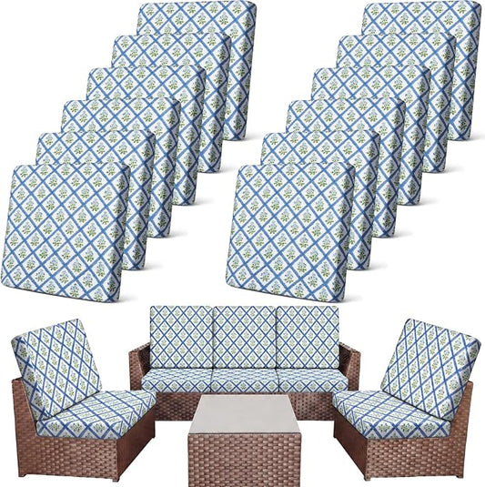 Newwiee 12 Pcs Patio Stretch Outdoor Cushion Covers Sofa Couch Cover Replacement Couch Slipcover Sofa Seat Chair Porch Patio Furniture Protector, Flexibility Washable(Pastel Series,Trellis Floral)