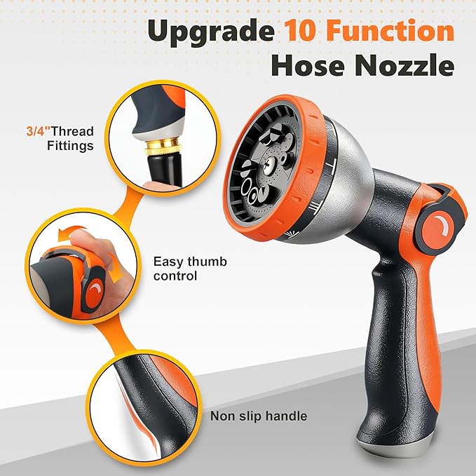 Garden Hose 50FT 600 PSI High Pressure, Flexible TPE Water Hose Kink-Free & Lightweight, with Abrasion-Resistant Cover for Car Washing, Watering Lawn, Outdoor Use